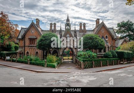 The Holly Village, a unique group of cottages in Highgate, London, created by architect Henry Darbishire for Baroness Angela Burdett-Coutts in 1865. Stock Photo