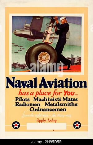 World War II Propaganda (U.S. Navy, c.1942). Recruiting Poster. 'Naval Aviation has a place for you'. Pilots, Machinist's Mates Radiomen Metalsmiths Stock Photo
