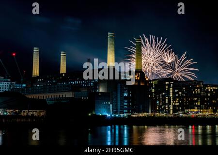 Fireworks over Battersea Power Station, London, England Stock Photo