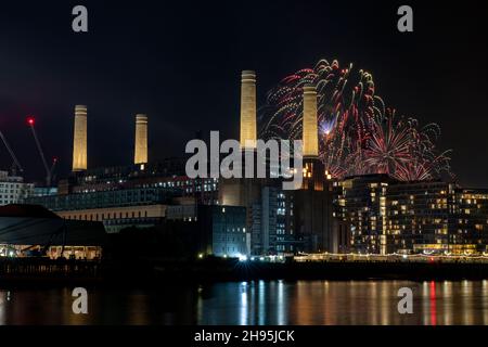 Fireworks over Battersea Power Station, London, England Stock Photo