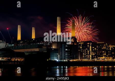 Fireworks over Battersea Power Station, London, England Stock Photo