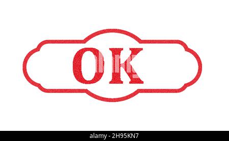 Ok rectangular stamp. Texturised red stamp with ok text isolated on white background, vector illustration. Stock Vector