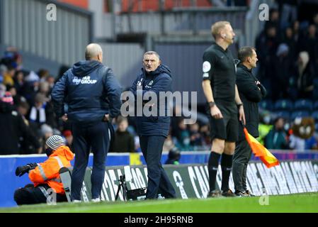 Blackburn, UK. 04th Dec, 2021. Blackburn Rovers Manager Tony Mowbray (c) looks on. EFL Skybet Championship match, Blackburn Rovers v Preston North End at Ewood park in Blackburn on Saturday 4th December 2021. this image may only be used for Editorial purposes. Editorial use only, license required for commercial use. No use in betting, games or a single club/league/player publications.pic by Chris Stading/Andrew Orchard sports photography/Alamy Live News Credit: Andrew Orchard sports photography/Alamy Live News Stock Photo
