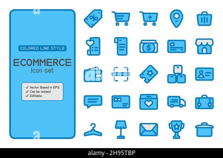 Set of ecommerce icons and it vector based. It may be used in your marketing content. Stock Vector