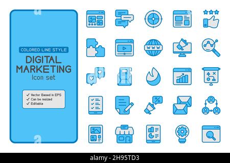 Set of digital marketing icons and it vector based. It may be used in your marketing content. it contains banner icon, taget, rating, innovative, seo Stock Vector