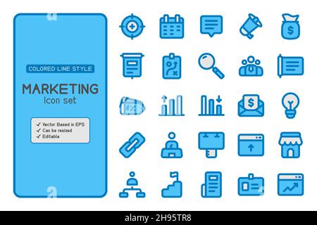 Set of marketing icons and it vector based. It may be used in your marketing content. it contains target icon, event, promotion, advertising and more. Stock Vector