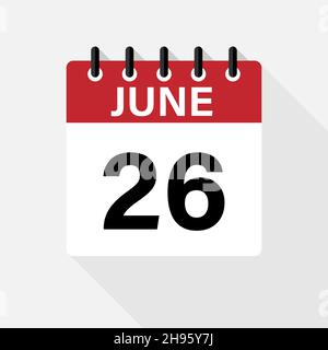 June Calendar Icon. Calendar Icon with shadow. Flat style. Date, day and month. Stock Vector