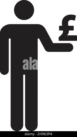 Pound sign with man icon vector currency symbol for business and finance in a flat color glyph pictogram illustration Stock Vector