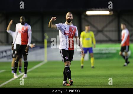 SOLIHULL, ENGLAND. DECEMBER 4TH 2021. Joe McNerney of Woking FC gestures during the Vanarama National League match between Solihull Moors and Woking FC at the Armco Stadium, Solihull on Saturday 4th December 2021. (Credit: James Holyoak/Alamy Live News) Stock Photo