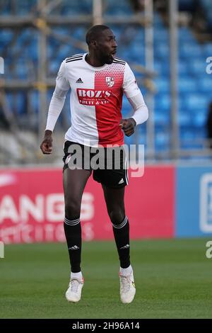 SOLIHULL, ENGLAND. DECEMBER 4TH 2021. Moussa Diarra of Woking FC shouts during the Vanarama National League match between Solihull Moors and Woking FC at the Armco Stadium, Solihull on Saturday 4th December 2021. (Credit: James Holyoak/Alamy Live News) Stock Photo