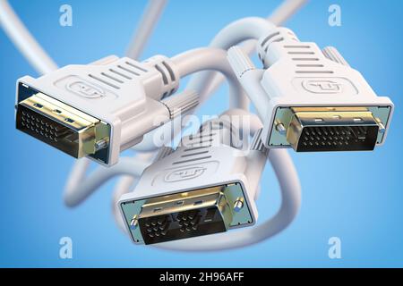 White DVI cable video monitor connectors on blue background. 3d illustration Stock Photo