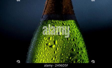 Green Champagne Bottle Water Drops Pastel Canvas Oil Painting Stock Photo