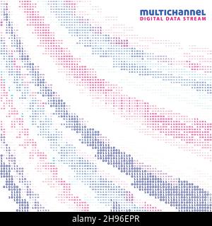 Data transfer. Multichannel digital stream. Binary code lines. Vector graphic background Stock Vector