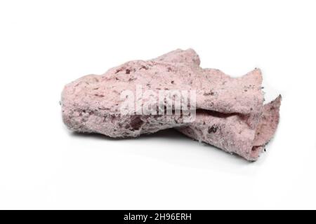 Old dirty torn rag isolated on white background. Cleaning rag. Stock Photo