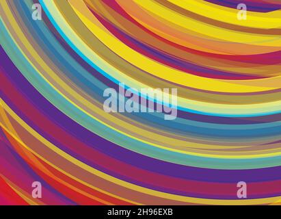 Abstract multicolor retro background with rounded stripes. Artistic vector graphic pattern. CMYK colors Stock Vector