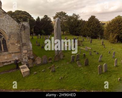 Rudston Church and Monolith near Bridlington, East Yorkshire Stock Photo