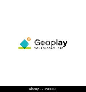Modern flat colorful GEOPLAY playing logo design Stock Vector