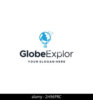 flat GlobeExplore earth air balloon Logo design Stock Vector