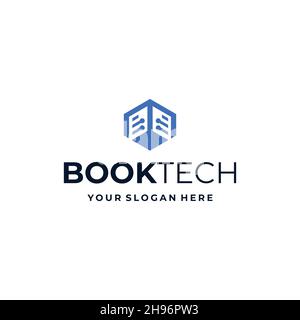 flat BOOKTECH hexagon circuit blue Logo design Stock Vector