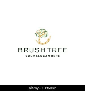 modern BRUSH TREE leaves stalk stem logo design Stock Vector