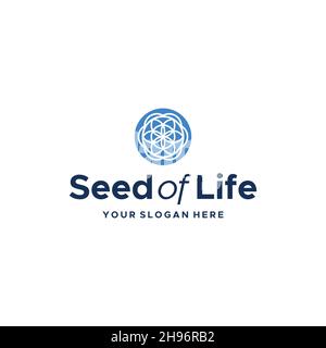 modern SeedofLife foliage circle blue logo design Stock Vector