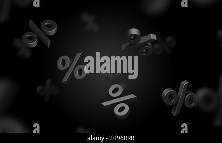 Percent symbols. Black background. Black friday. Discount. 3d illustration. Stock Photo