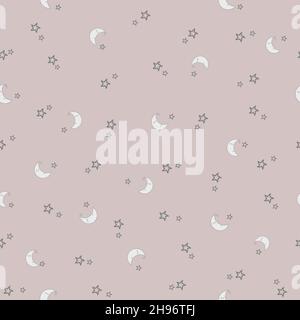 Stars and Moon Pattern. Baby's Seamless Pattern with Smiling Slipping ...