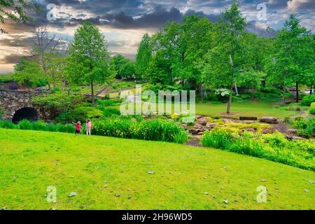 A beautiful view of Falls Park on the Reedy River in Greenville, South Carolina, USA Stock Photo