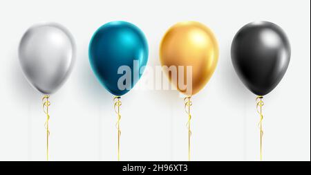 Birthday balloons vector set. Celebration balloon elements isolated in white background for colorful floating birth day and event party objects. Stock Vector