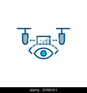 Drone helicopter with an eye camera. Computer vision, video surveillance and smart city security system. Pixel perfect, editable stroke colorful icon Stock Vector