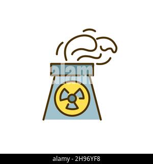 Nuclear power plant. Sustainable eco friendly energy generation. Pixel perfect, editable stroke colorful icon Stock Vector
