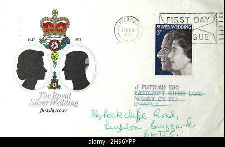 Photo of a 1972 first day cover celebrating the 25th silver wedding anniversary of Queen Elizabeth II and Prince Philip Duke of Edinburgh Stock Photo