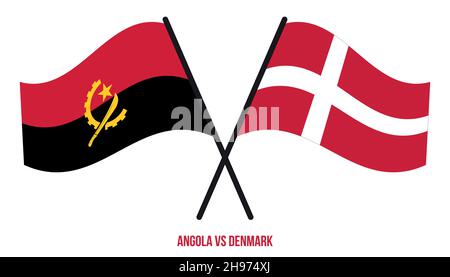 Angola and Denmark Flags Crossed And Waving Flat Style. Official Proportion. Correct Colors. Stock Vector