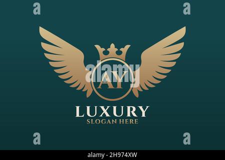 Luxury royal wing Letter AY crest Gold color Logo vector, Victory logo, crest logo, wing logo, vector logo . Stock Vector