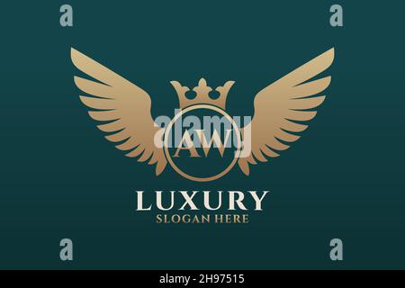 Luxury royal wing Letter AW crest Gold color Logo vector, Victory logo, crest logo, wing logo, vector logo . Stock Vector
