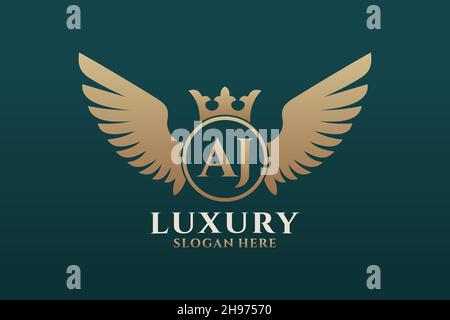 Luxury royal wing Letter AJ crest Gold color Logo vector, Victory logo, crest logo, wing logo, vector logo . Stock Vector