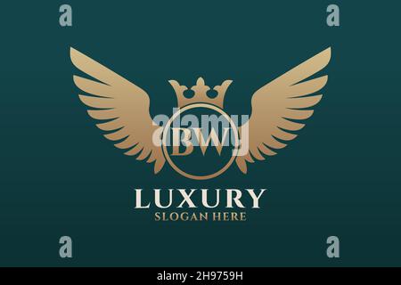 Luxury royal wing Letter BW crest Gold color Logo vector, Victory logo, crest logo, wing logo, vector logo . Stock Vector
