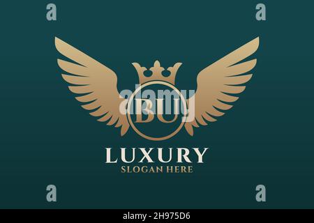 Luxury royal wing Letter BU crest Gold color Logo vector, Victory logo, crest logo, wing logo, vector logo . Stock Vector