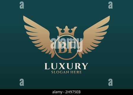 Luxury royal wing Letter BF crest Gold color Logo vector, Victory logo, crest logo, wing logo, vector logo . Stock Vector