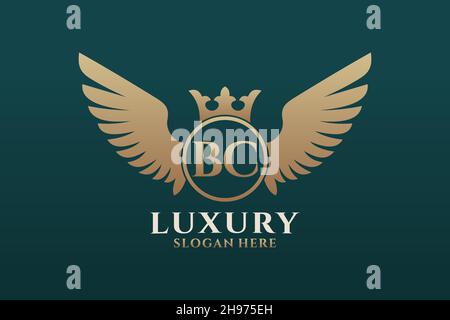 Luxury royal wing Letter BC crest Gold color Logo vector, Victory logo, crest logo, wing logo, vector logo . Stock Vector