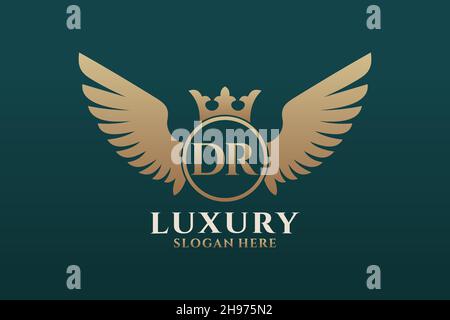 Luxury royal wing Letter DR crest Gold color Logo vector, Victory logo, crest logo, wing logo, vector logo . Stock Vector