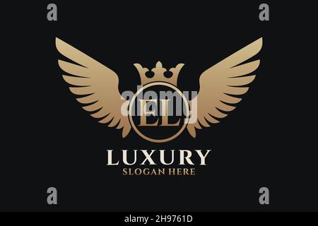 Luxury royal wing Letter EL crest Gold color Logo vector, Victory logo, crest logo, wing logo, vector logo . Stock Vector