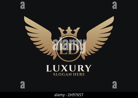 Luxury royal wing Letter ED crest Gold color Logo vector, Victory logo, crest logo, wing logo, vector logo . Stock Vector