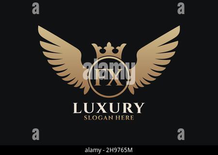 Luxury royal wing letter fx crest gold color logo Vector Image