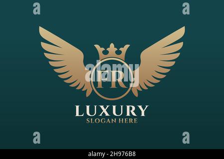 Luxury royal wing Letter FR crest Gold color Logo vector, Victory logo, crest logo, wing logo, vector logo . Stock Vector