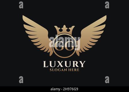 Luxury royal wing Letter GG crest Gold color Logo vector, Victory logo, crest logo, wing logo, vector logo . Stock Vector