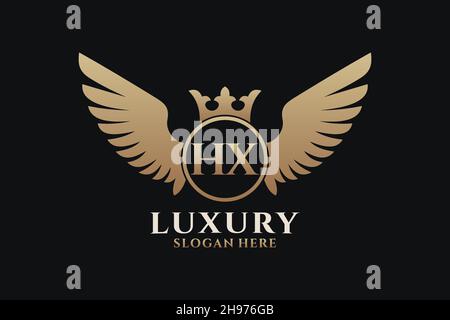 Luxury royal wing Letter HX crest Gold color Logo vector, Victory logo, crest logo, wing logo, vector logo . Stock Vector