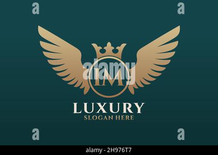 Luxury royal wing Letter IM crest Gold color Logo vector, Victory logo, crest logo, wing logo, vector logo . Stock Vector