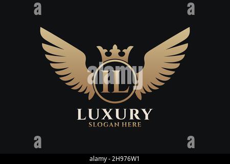 Luxury royal wing Letter IL crest Gold color Logo vector, Victory logo, crest logo, wing logo, vector logo . Stock Vector