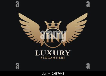 Luxury royal wing Letter IN crest Gold color Logo vector, Victory logo, crest logo, wing logo, vector logo . Stock Vector